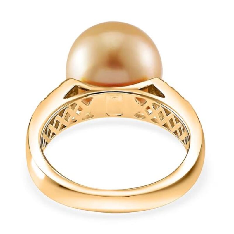 Luxoro South Sea Golden Cultured Pearl, Natural Yellow and White Diamond 0.12 ctw Ring in 14K Yellow Gold (Size 10.0)