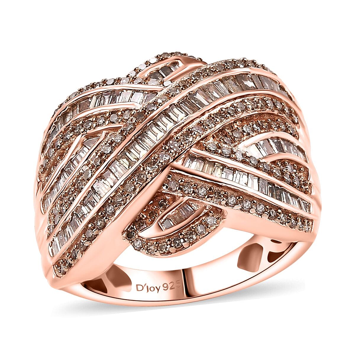 Natural Champagne Diamond 1.50 ctw Criss Cross Ring in 18K Vermeil Rose Gold Over Sterling Silver (Size 6.0) image number 0