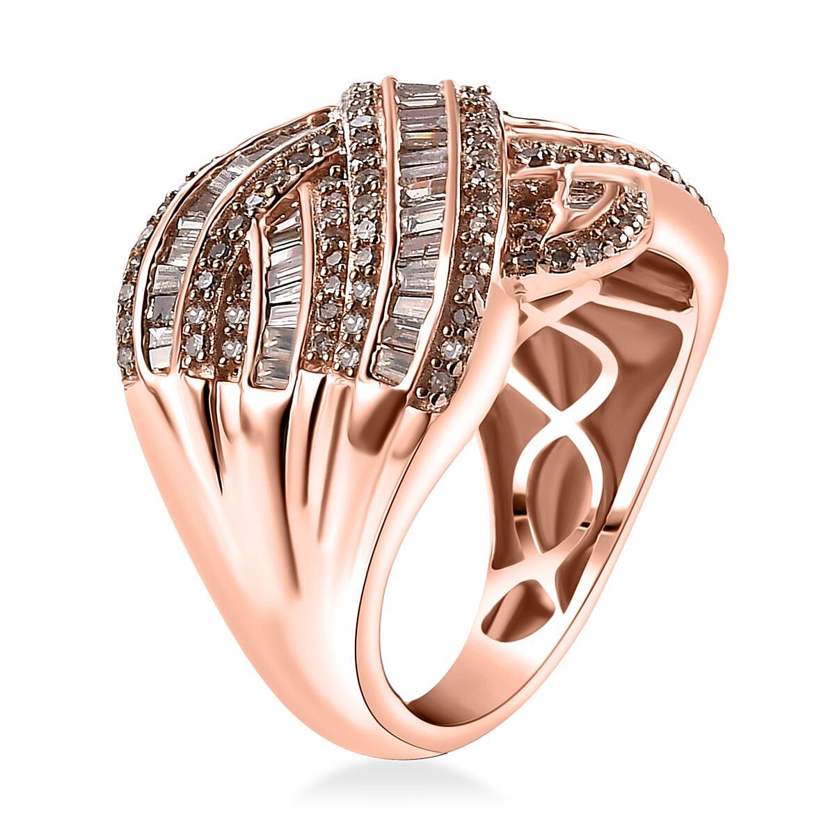 Natural Champagne Diamond 1.50 ctw Criss Cross Ring in 18K Vermeil Rose Gold Over Sterling Silver (Size 6.0) image number 3