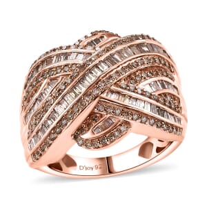 Natural Champagne Diamond 1.50 ctw Criss Cross Ring in 18K Vermeil Rose Gold Over Sterling Silver (Size 7.0)
