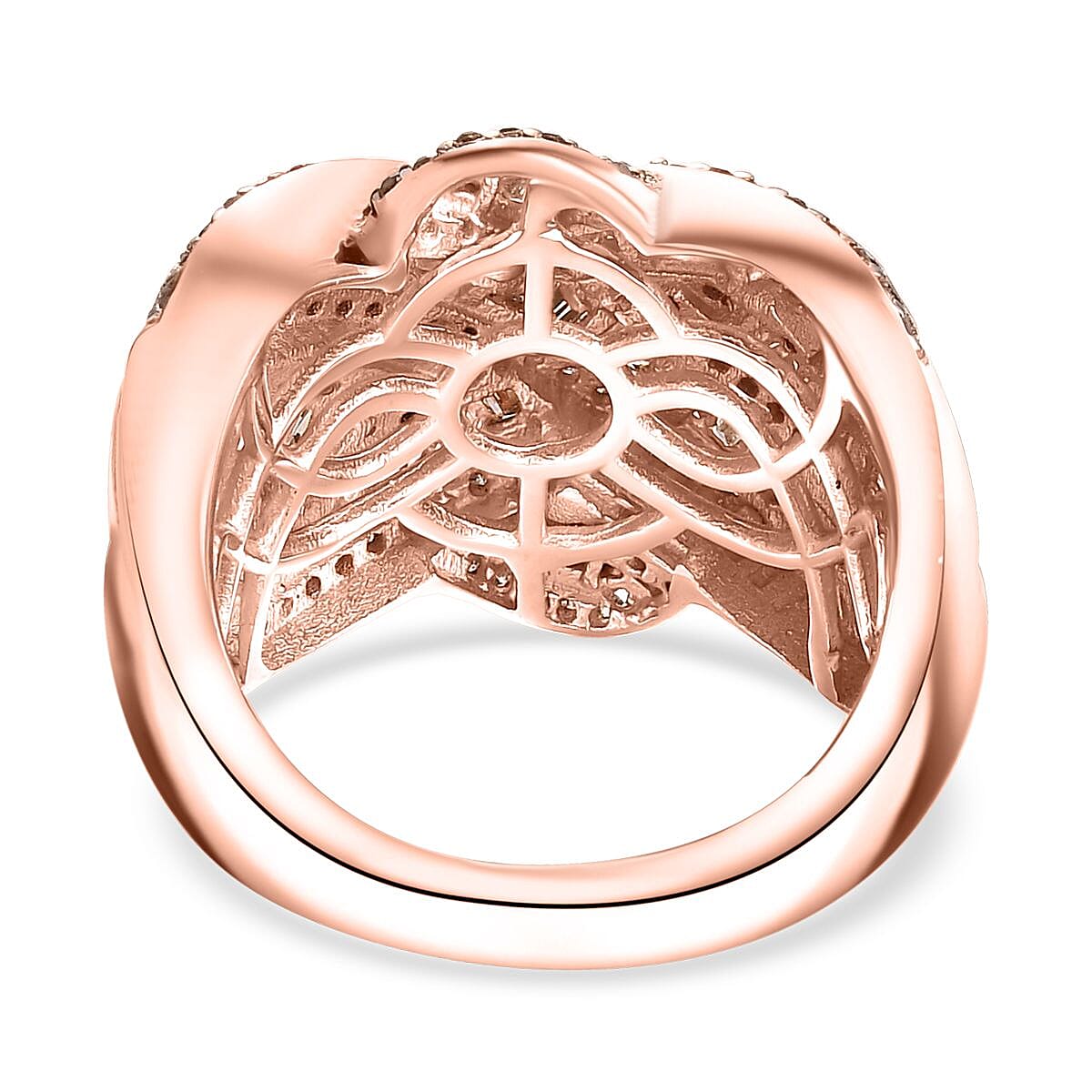 D'Joy Natural Champagne Diamond 1.50 ctw Criss Cross Ring in 18K Vermeil Rose Gold Over Sterling Silver (Size 8.0) image number 4