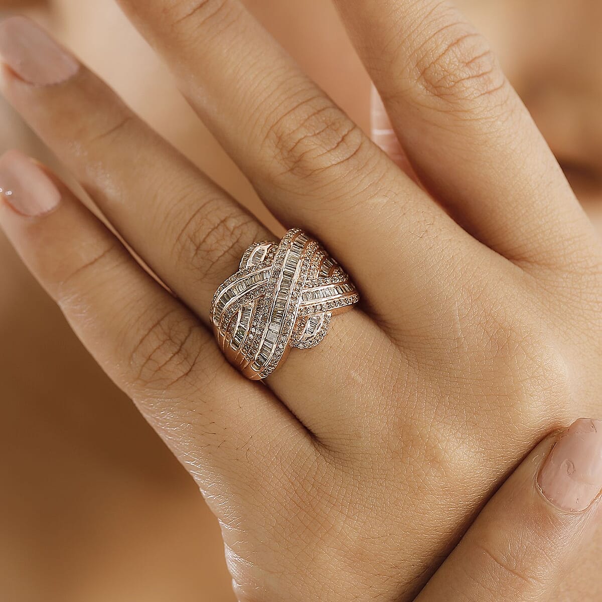 Natural Champagne Diamond 1.50 ctw Ring in 18K Vermeil Rose Gold Over Sterling Silver (Size 9.0) image number 2