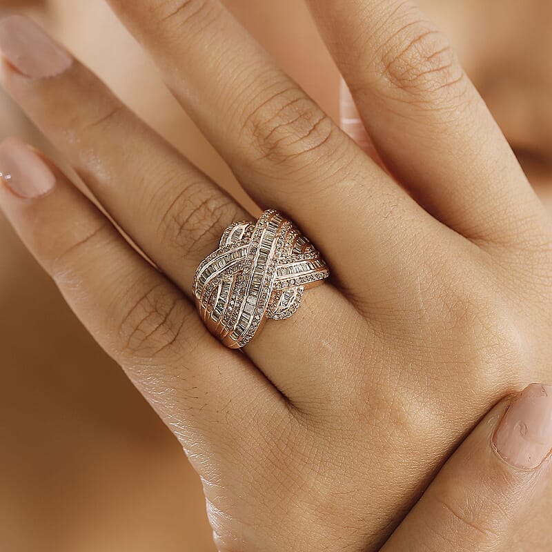 Natural Champagne Diamond 1.50 ctw Ring in 18K Vermeil Rose Gold Over Sterling Silver (Size 9.0)