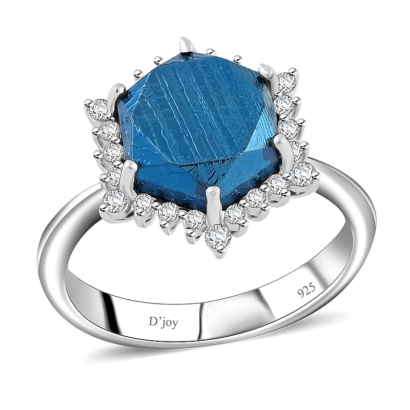 Marvelous Meteorite and Moissanite 0.30 ctw Blue Moon Ring in Rhodium Over Sterling Silver (Size 10.0)