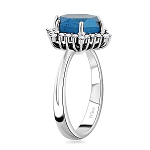 Marvelous Meteorite and Moissanite 0.30 ctw Blue Moon Ring in Rhodium Over Sterling Silver (Size 10.0)