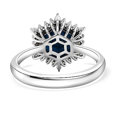 Marvelous Meteorite and Moissanite 0.30 ctw Blue Moon Ring in Rhodium Over Sterling Silver (Size 10.0)