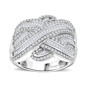 D'Joy Diamond 1.50 ctw Criss Cross Ring in Rhodium Over Sterling Silver (Size 6.0)