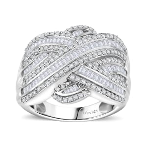 Diamond 1.50 ctw Criss Cross Ring in Rhodium Over Sterling Silver (Size 7.0)