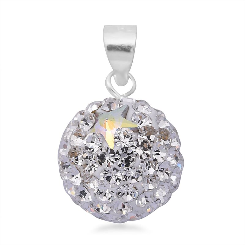 White Austrian Crystal Pendant without Chain in Sterling Silver