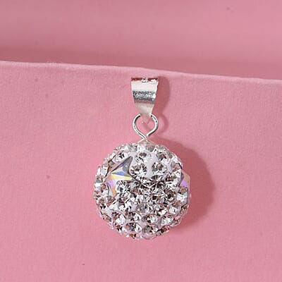 White Austrian Crystal Pendant without Chain in Sterling Silver