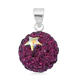 Purple and White Austrian Crystal Pendant without Chain in Sterling Silver