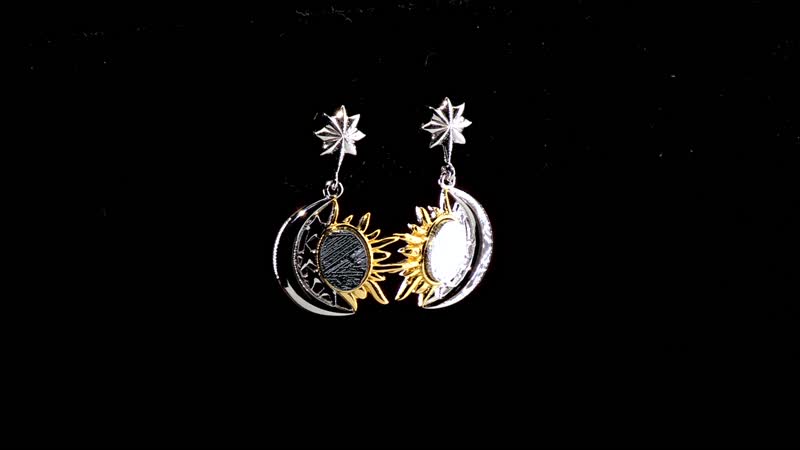 Marvelous Meteorite Sun & Crescent Moon Earrings in 18K Vermeil YG and Rhodium Over Sterling Silver
