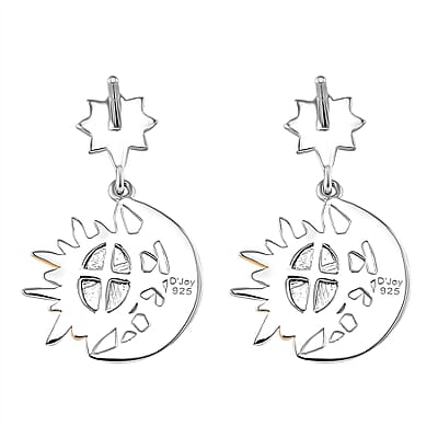 Marvelous Meteorite Sun & Crescent Moon Earrings in 18K Vermeil YG and Rhodium Over Sterling Silver