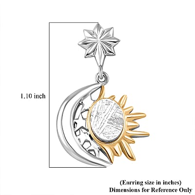 Marvelous Meteorite Sun & Crescent Moon Earrings in 18K Vermeil YG and Rhodium Over Sterling Silver
