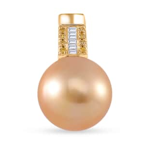 Luxoro South Sea Golden Cultured Pearl, Natural Yellow and White Diamond 0.06 ctw Pendant in 14K Yellow Gold