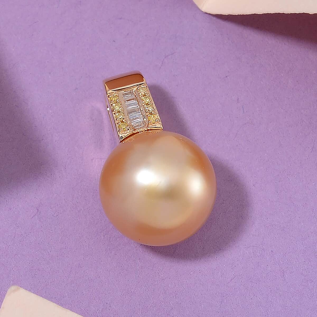 Luxoro South Sea Golden Cultured Pearl, Natural Yellow and White Diamond 0.06 ctw Pendant in 14K Yellow Gold image number 1