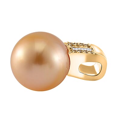 Luxoro South Sea Golden Cultured Pearl, Natural Yellow and White Diamond 0.06 ctw Pendant without Chain in 14K Yellow Gold