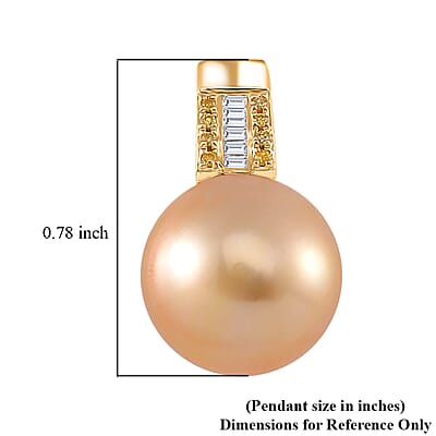 Luxoro South Sea Golden Cultured Pearl, Natural Yellow and White Diamond 0.06 ctw Pendant without Chain in 14K Yellow Gold