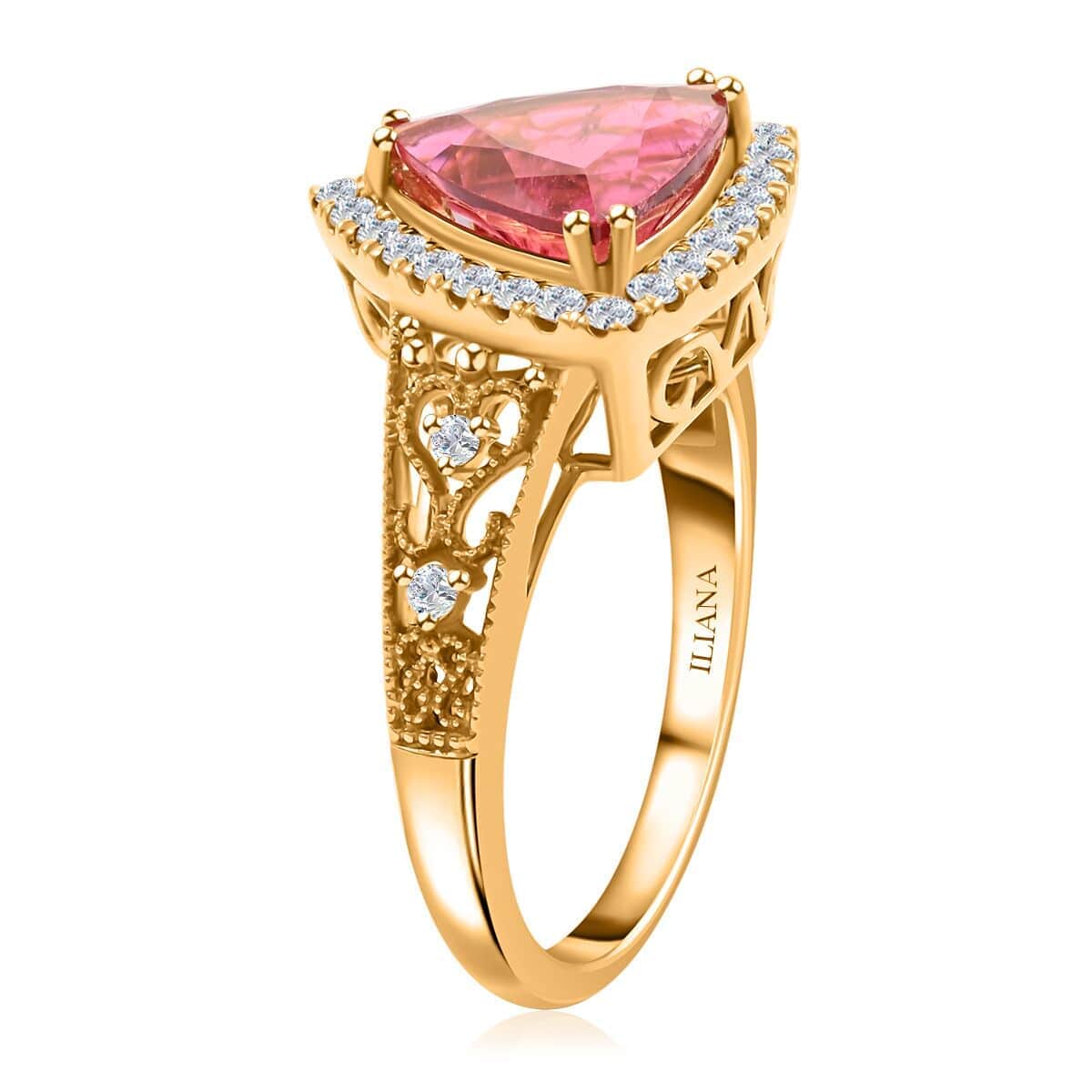 One Of A Kind Certified & Appraised Iliana AAA Ouro Fino Rubellite and G-H SI Diamond 2.75 ctw Ring in 18K Yellow Gold (Size 7.5) 5.20 Grams  image number 3