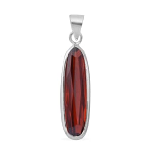 Simulated Red Diamond Pendant without Chain in Sterling Silver