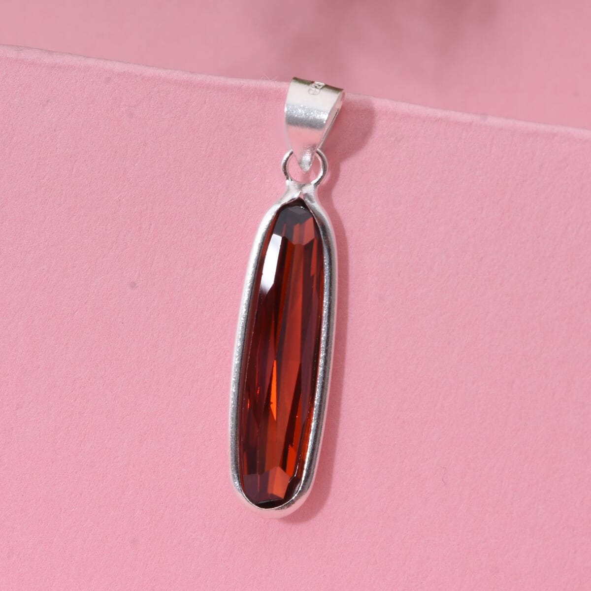 Simulated Red Diamond Pendant without Chain in Sterling Silver image number 1