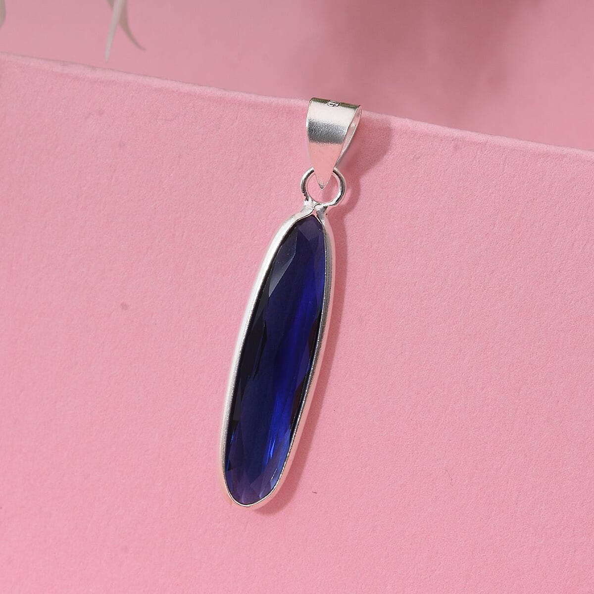 Simulated Blue Diamond Pendant without Chain in Sterling Silver image number 1