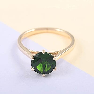 Certified & Appraised Luxoro AAA Chrome Diopside 2.15 ctw Solitaire Ring in 10K Yellow Gold (Size 6.5) 