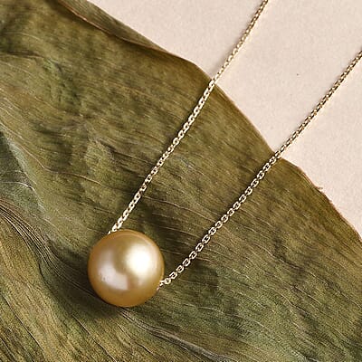 Certified & Appraised Luxoro AAAA South Sea Golden Cultured Pearl Necklace in 14K Yellow Gold