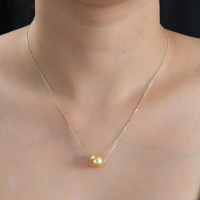 Certified & Appraised Luxoro AAAA South Sea Golden Cultured Pearl Necklace in 14K Yellow Gold