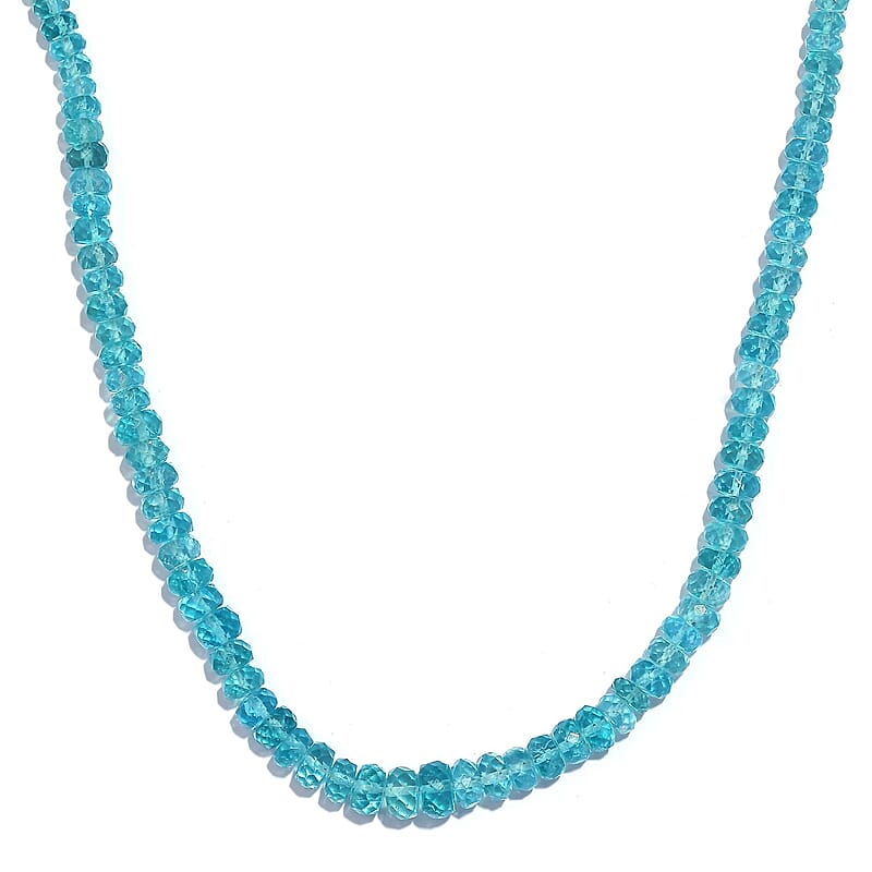 Certified & Appraised Luxoro AAA Betroka Blue Apatite 92.00 ctw Beaded Graduated Necklace in 14K Yellow Gold 18-20 Inches