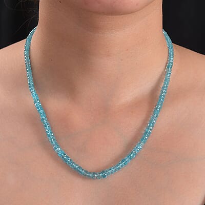 Certified & Appraised Luxoro AAA Betroka Blue Apatite 92.00 ctw Beaded Graduated Necklace in 14K Yellow Gold 18-20 Inches