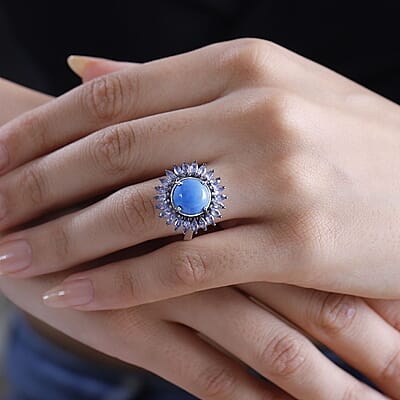 Ceruleite and Multi Gemstone 5.10 ctw Sunflower Ring in Rhodium Over Sterling Silver (Size 10.0)