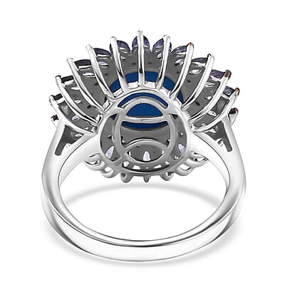 Ceruleite and Multi Gemstone 5.10 ctw Sunflower Ring in Rhodium Over Sterling Silver (Size 10.0)