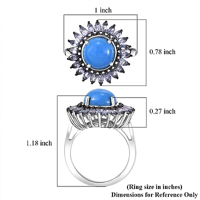Ceruleite and Multi Gemstone 5.10 ctw Sunflower Ring in Rhodium Over Sterling Silver (Size 10.0)
