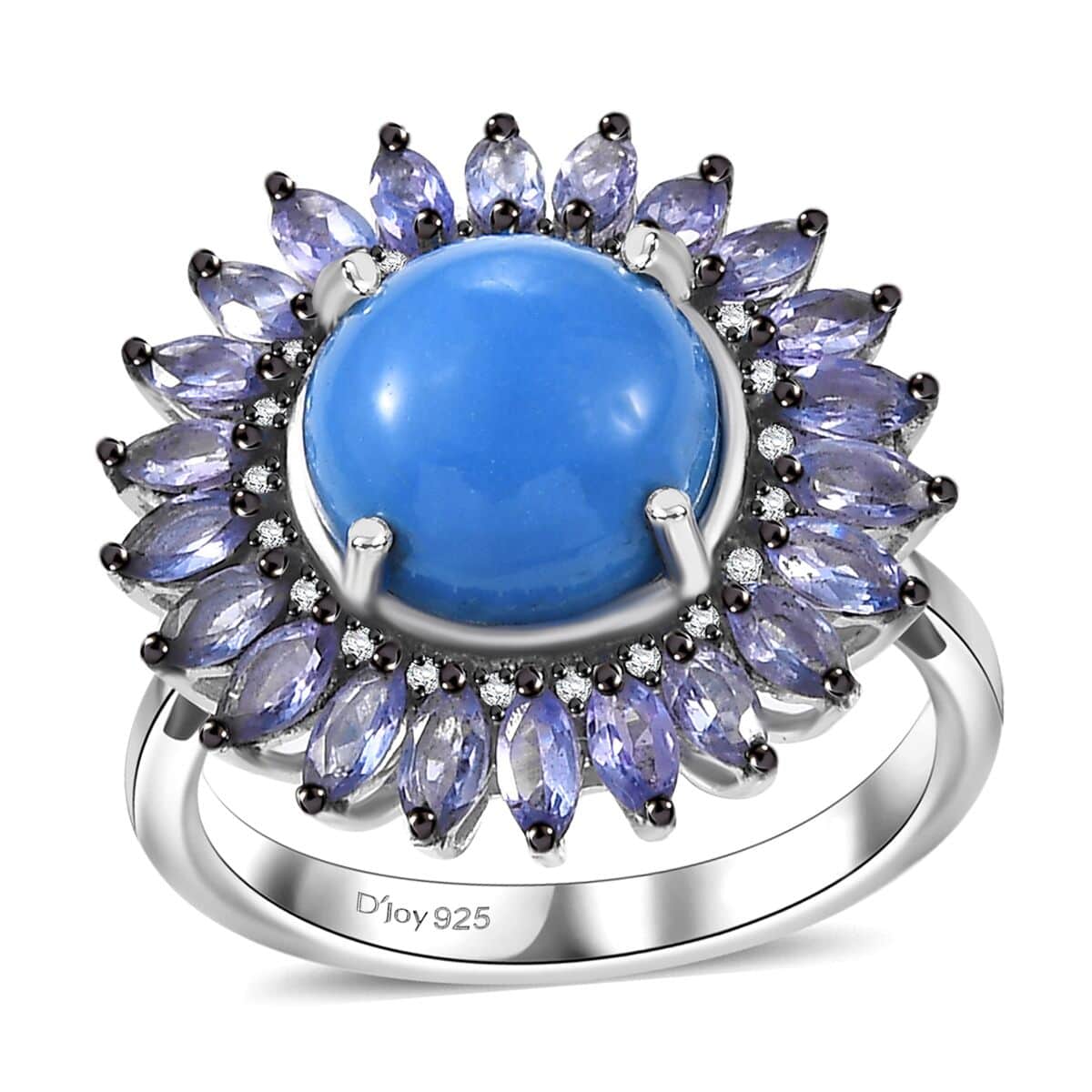 Ceruleite and Multi Gemstone 5.10 ctw Sunflower Ring in Rhodium Over Sterling Silver (Size 7.0) image number 0