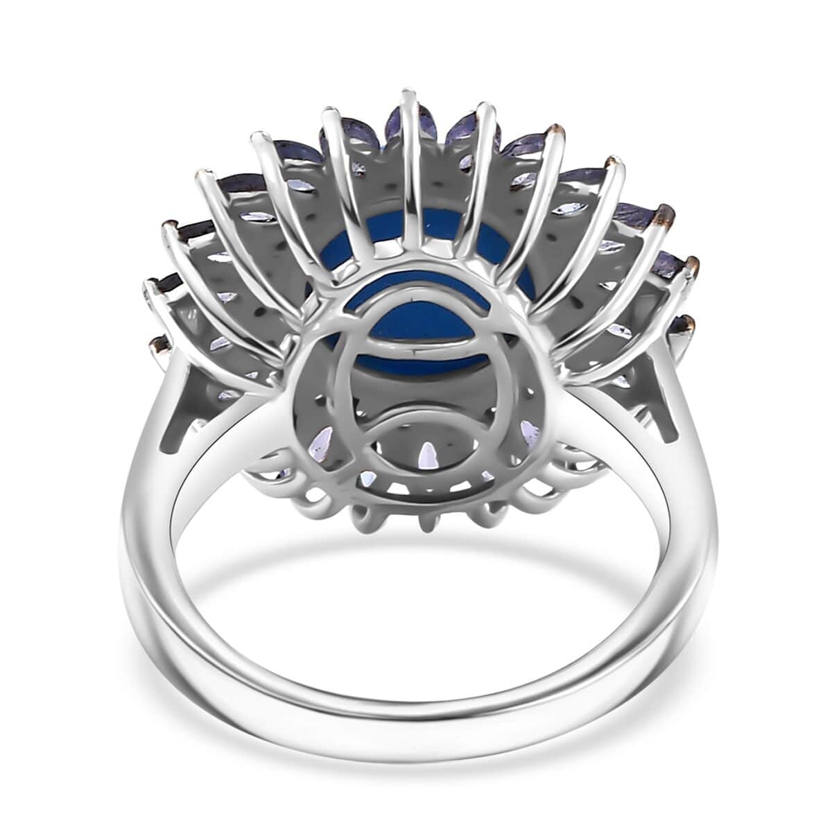 Ceruleite and Multi Gemstone 5.10 ctw Sunflower Ring in Rhodium Over Sterling Silver (Size 7.0) image number 4