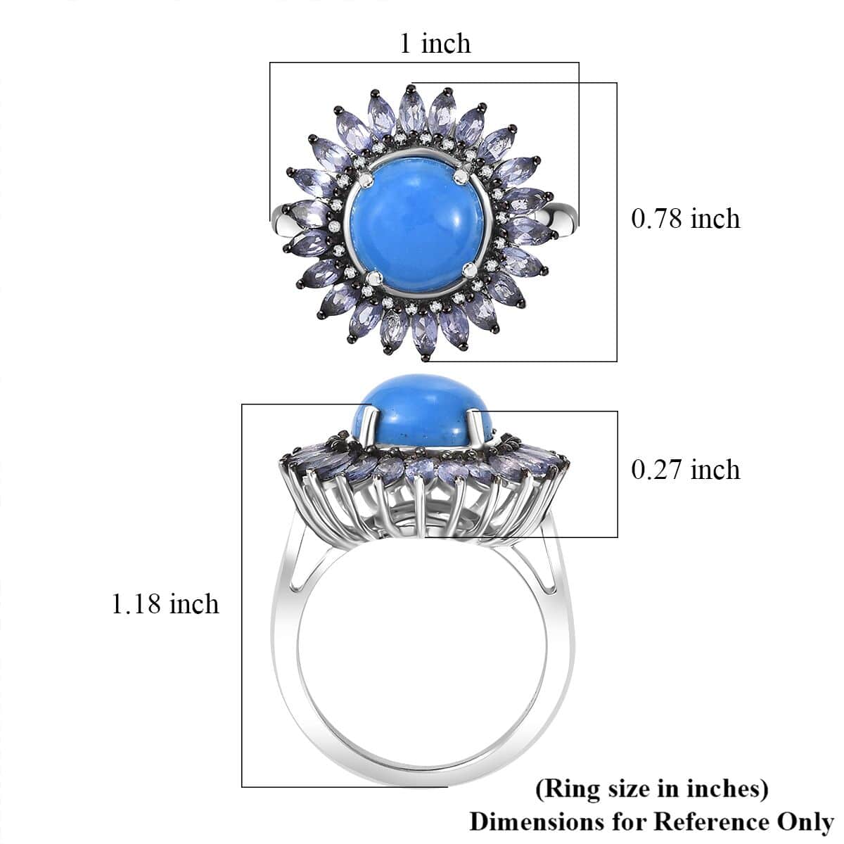 Ceruleite and Multi Gemstone 5.10 ctw Sunflower Ring in Rhodium Over Sterling Silver (Size 7.0) image number 5