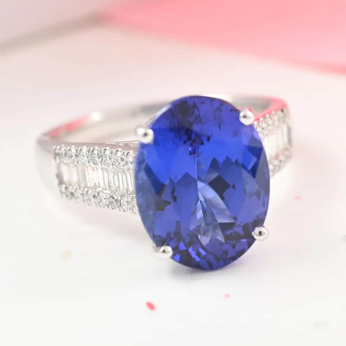 Certified & Appraised Rhapsody AAAA Tanzanite and E-F VS Diamond 5.25 ctw Ring in 950 Platinum (Size 7.5) 6.15 Grams image number 2