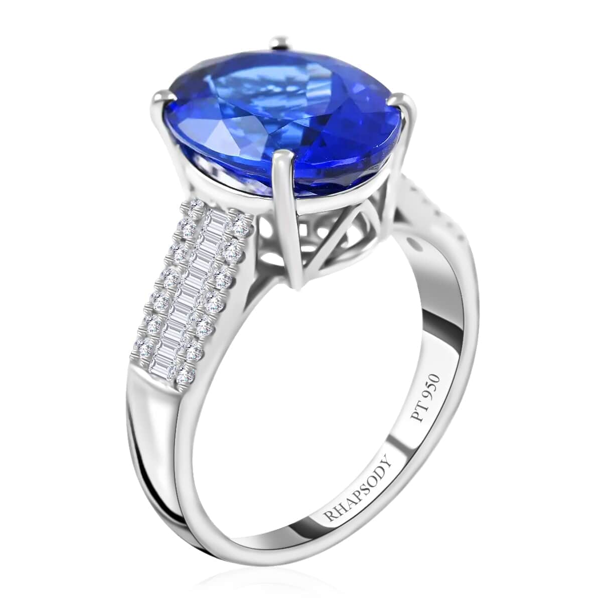 Certified & Appraised Rhapsody AAAA Tanzanite and E-F VS Diamond 5.25 ctw Ring in 950 Platinum (Size 7.5) 6.15 Grams image number 3