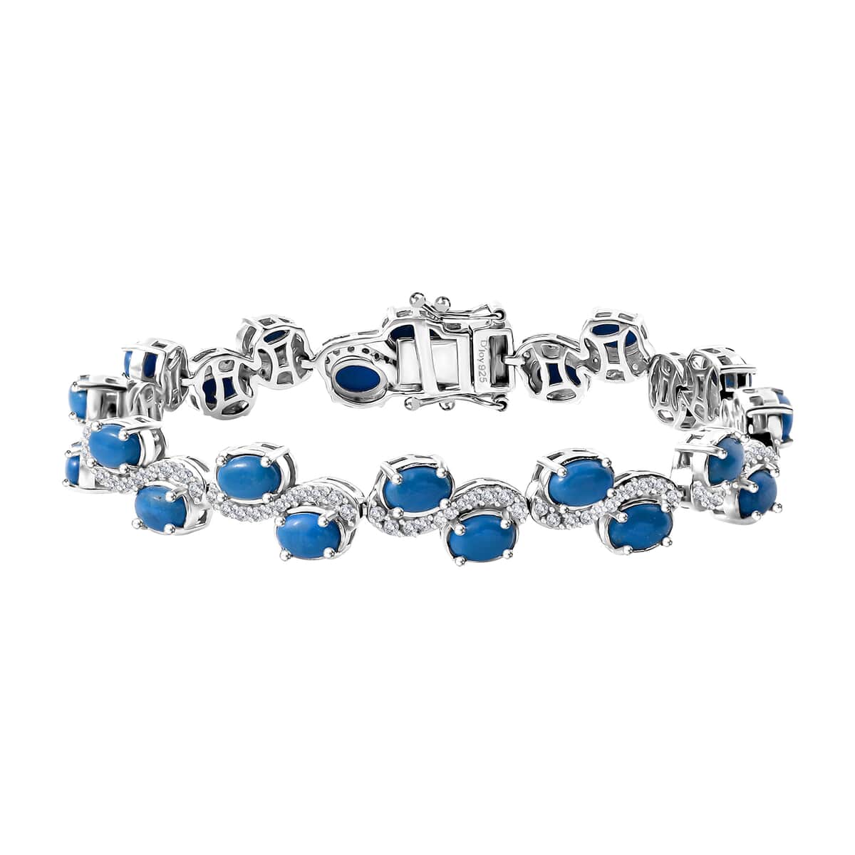 Ceruleite and White Zircon 11.00 ctw Sea Wave Bracelet in Rhodium Over Sterling Silver (7.25 In) image number 0