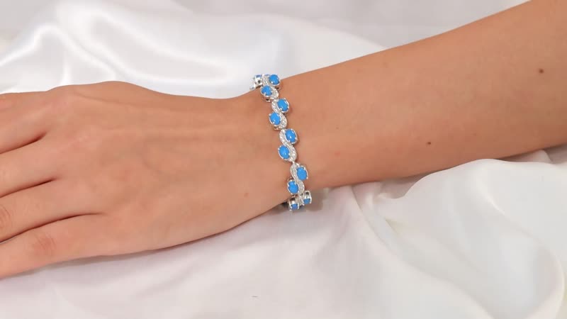 Premium Ceruleite, White Zircon Sky Petal Bracelet in Rhodium Over Sterling Silver (7.25 In) 11.00 ctw