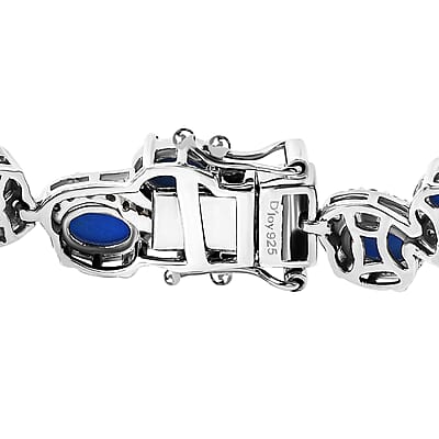 D'Joy Ceruleite and White Zircon 11.00 ctw Sea Wave Bracelet in Rhodium Over Sterling Silver (7.25 In)