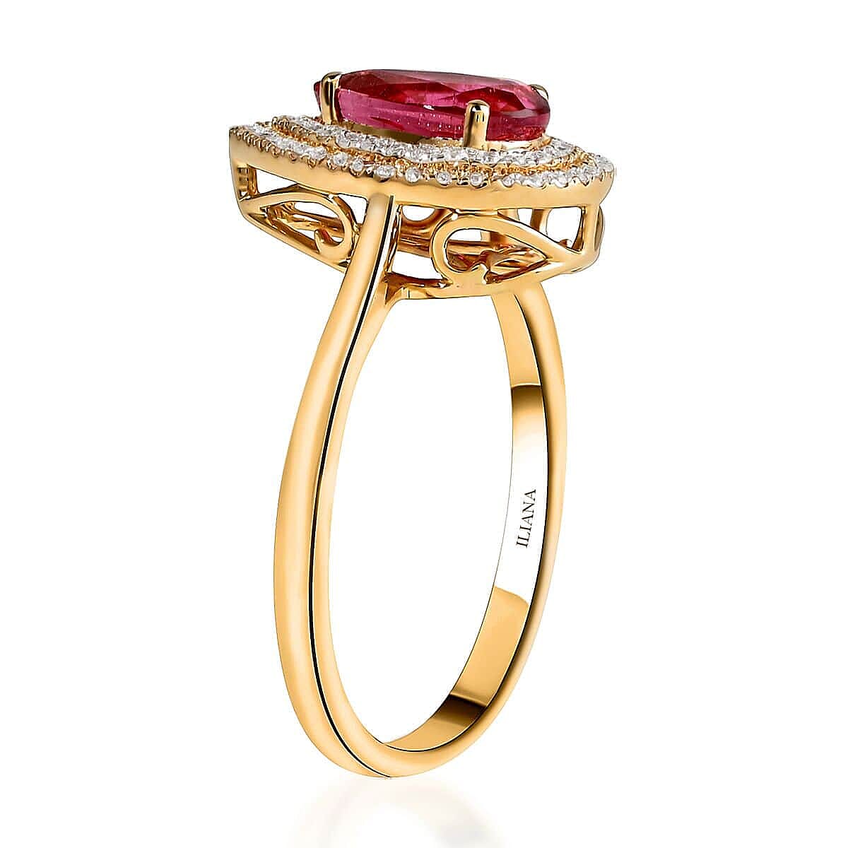 Certified & Appraised Iliana AAA Ouro Fino Rubellite and G-H SI Diamond 1.80 ctw Double Halo Ring in 18K Yellow Gold (Size 5.5) image number 3