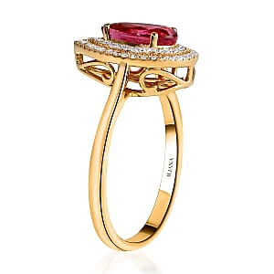 Certified & Appraised Iliana AAA Ouro Fino Rubellite and G-H SI Diamond 1.80 ctw Double Halo Ring in 18K Yellow Gold (Size 6.5)
