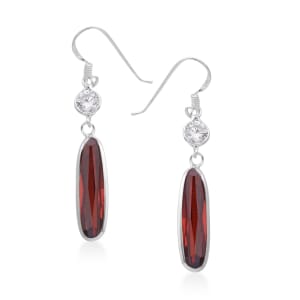Simulated Red and White Diamond Earrings in Sterling Silver