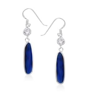 Simulated Blue and White Diamond Earrings in Sterling Silver