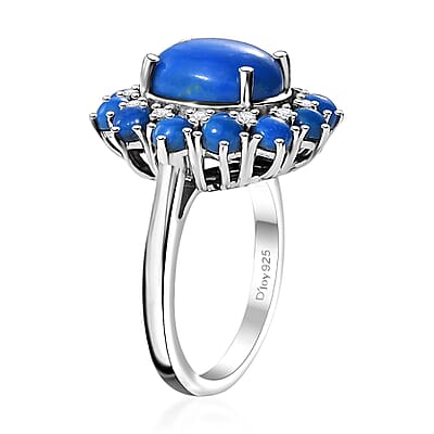 Ceruleite and Moissanite 5.50 ctw Dahlia Flower Ring in Rhodium Over Sterling Silver (Size 10.0)