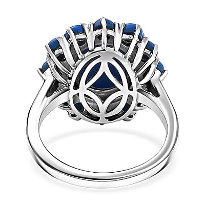 Ceruleite and Moissanite 5.50 ctw Dahlia Flower Ring in Rhodium Over Sterling Silver (Size 10.0)