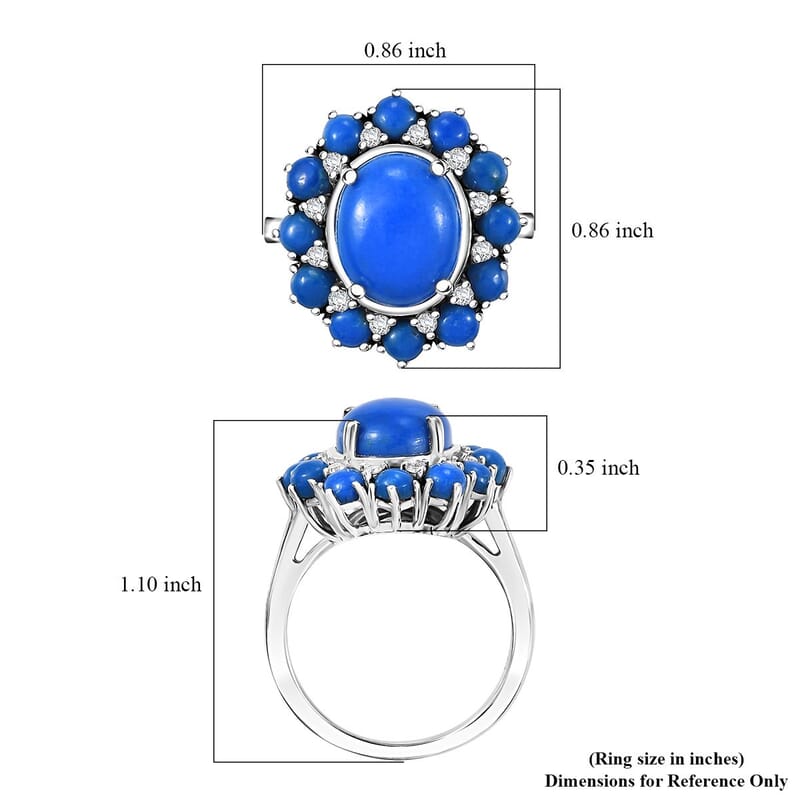 Ceruleite and Moissanite 5.50 ctw Dahlia Flower Ring in Rhodium Over Sterling Silver (Size 10.0)