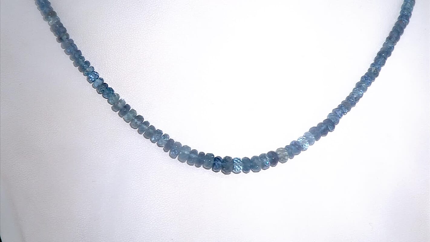 Certified & Appraised Rhapsody AAAA Santa Maria Aquamarine 73.20 ctw Beaded Graduated Necklace in 950 Platinum 18-20 Inches
